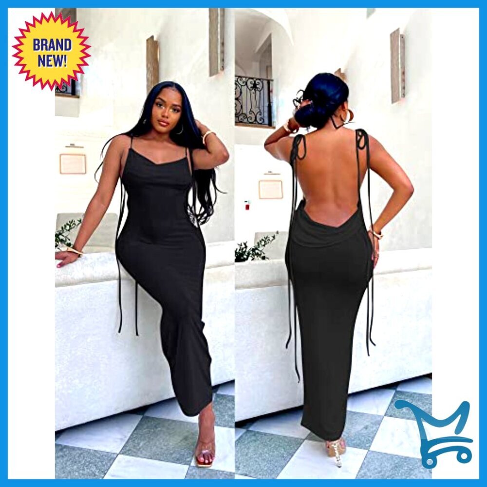 Backless Cowl Neck Halter Maxi Dress Elegant Cocktail Party Formal Evening Wear - Picture 3 of 7